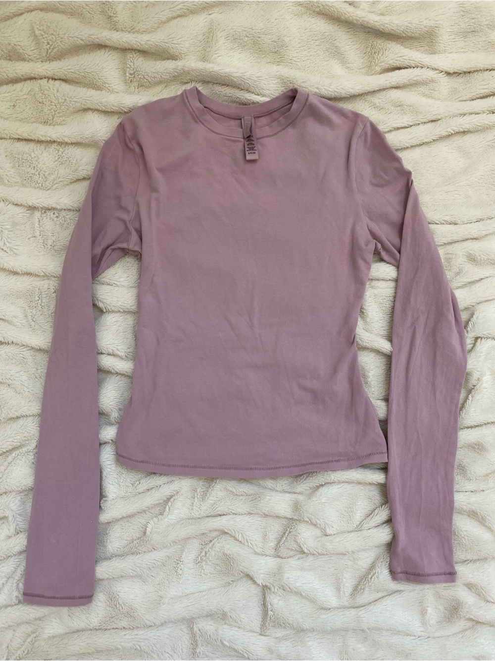Skims stretch long sleeve cotton jersey crewneck shirt Dusk pink Sz S - Picture 2 of 6